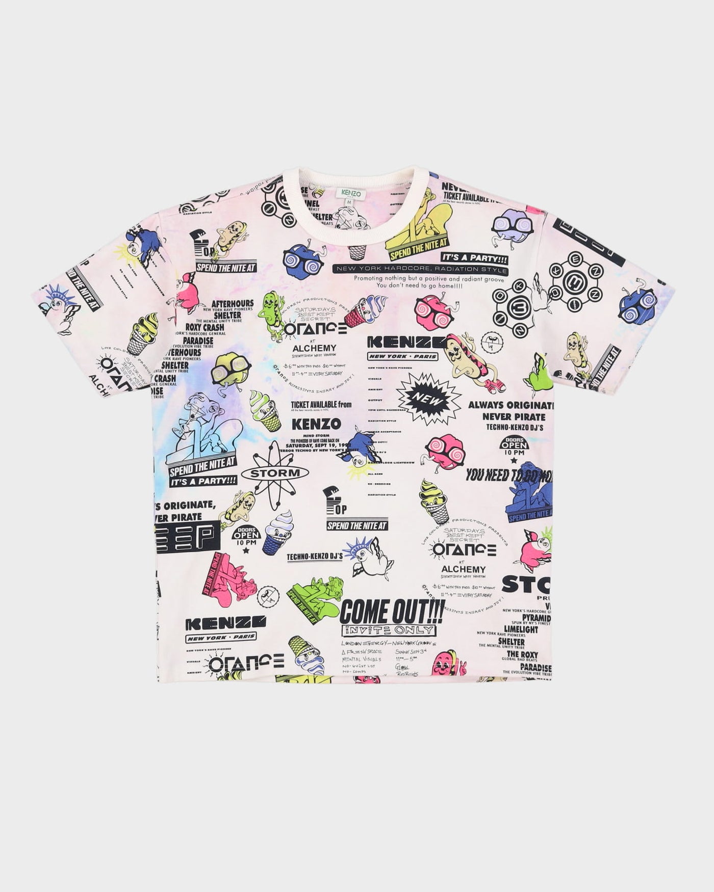 Kenzo All Over Print Over-Dyed It's A Party! Graphic T-Shirt - M