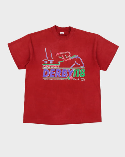 1992 Kentucky Derby Burgundy Single Stitch T-Shirt - L / XL
