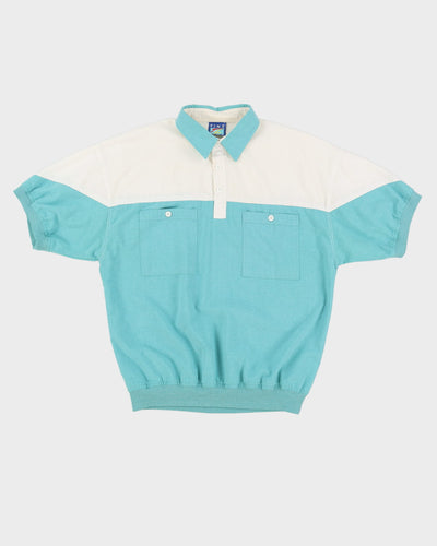 80s Fine Line Blue / White Polo Shirt - M