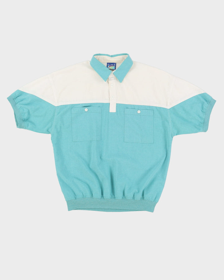 80s Fine Line Blue / White Polo Shirt - M