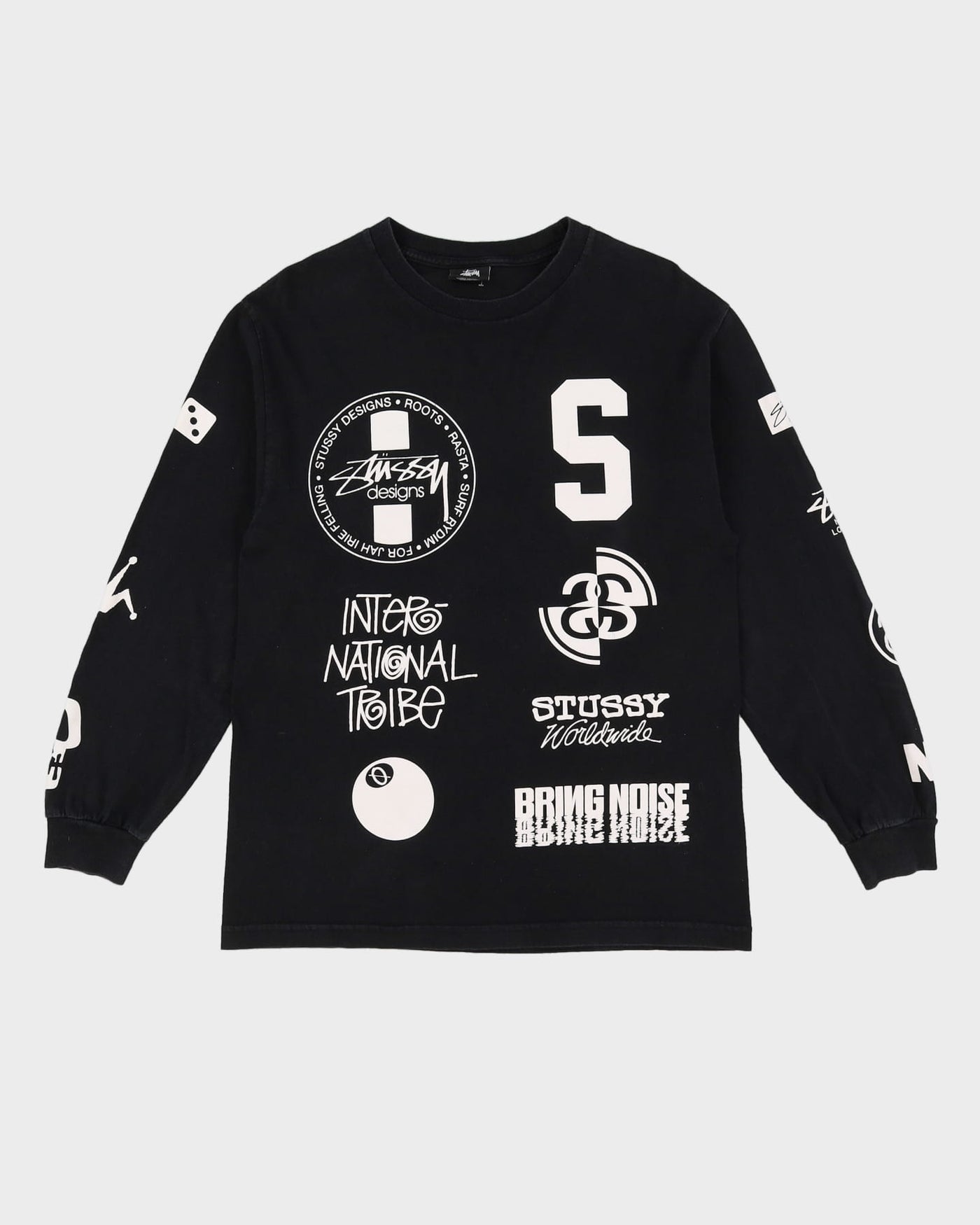 Stussy All Over Logo Black Long Sleeve T-Shirt - M