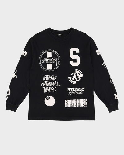 Stussy All Over Logo Black Long Sleeve T-Shirt - M