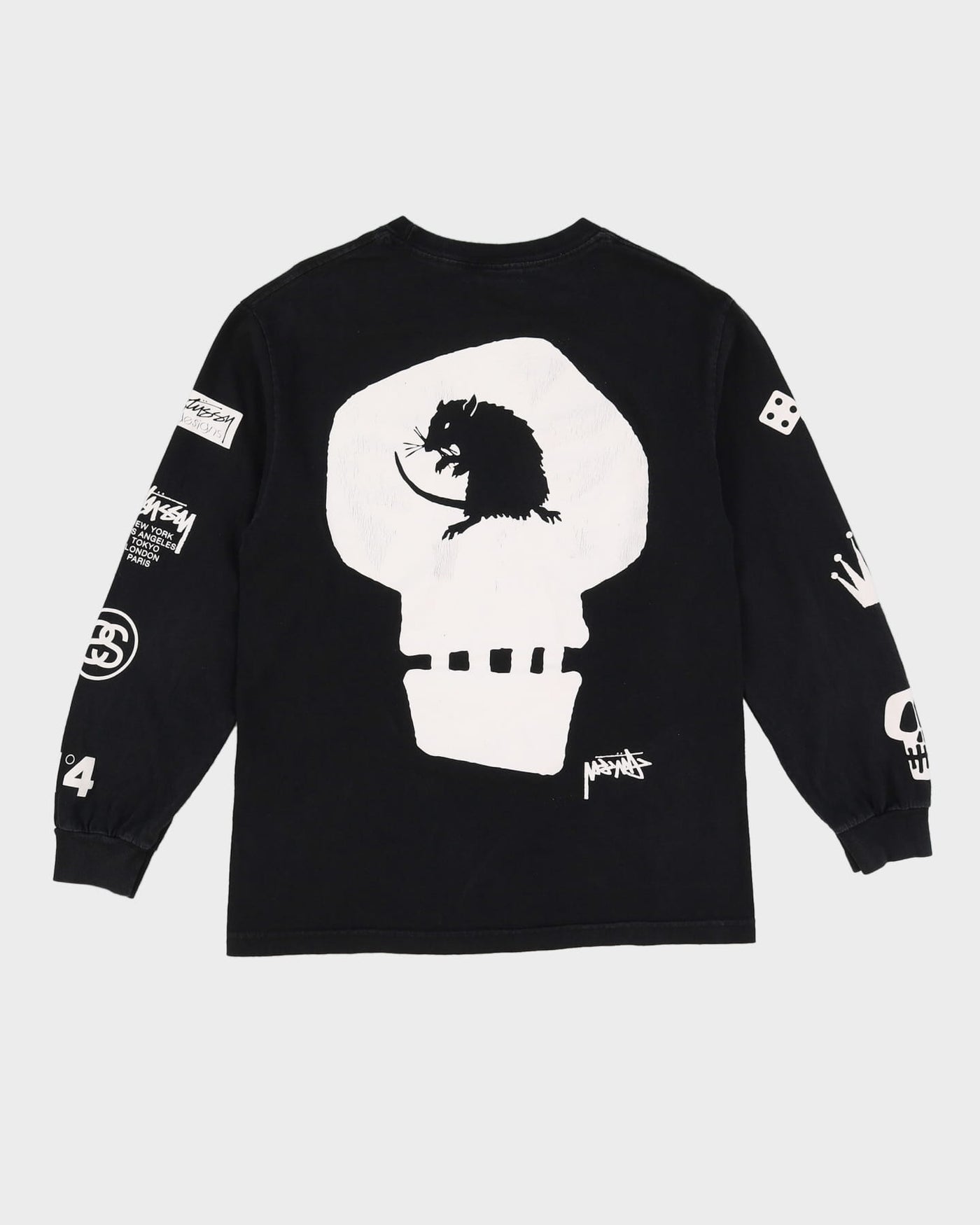 Stussy All Over Logo Black Long Sleeve T-Shirt - M