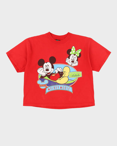 Vintage 90s Disney Mickey Mouse Red Cropped Graphic T-Shirt - M