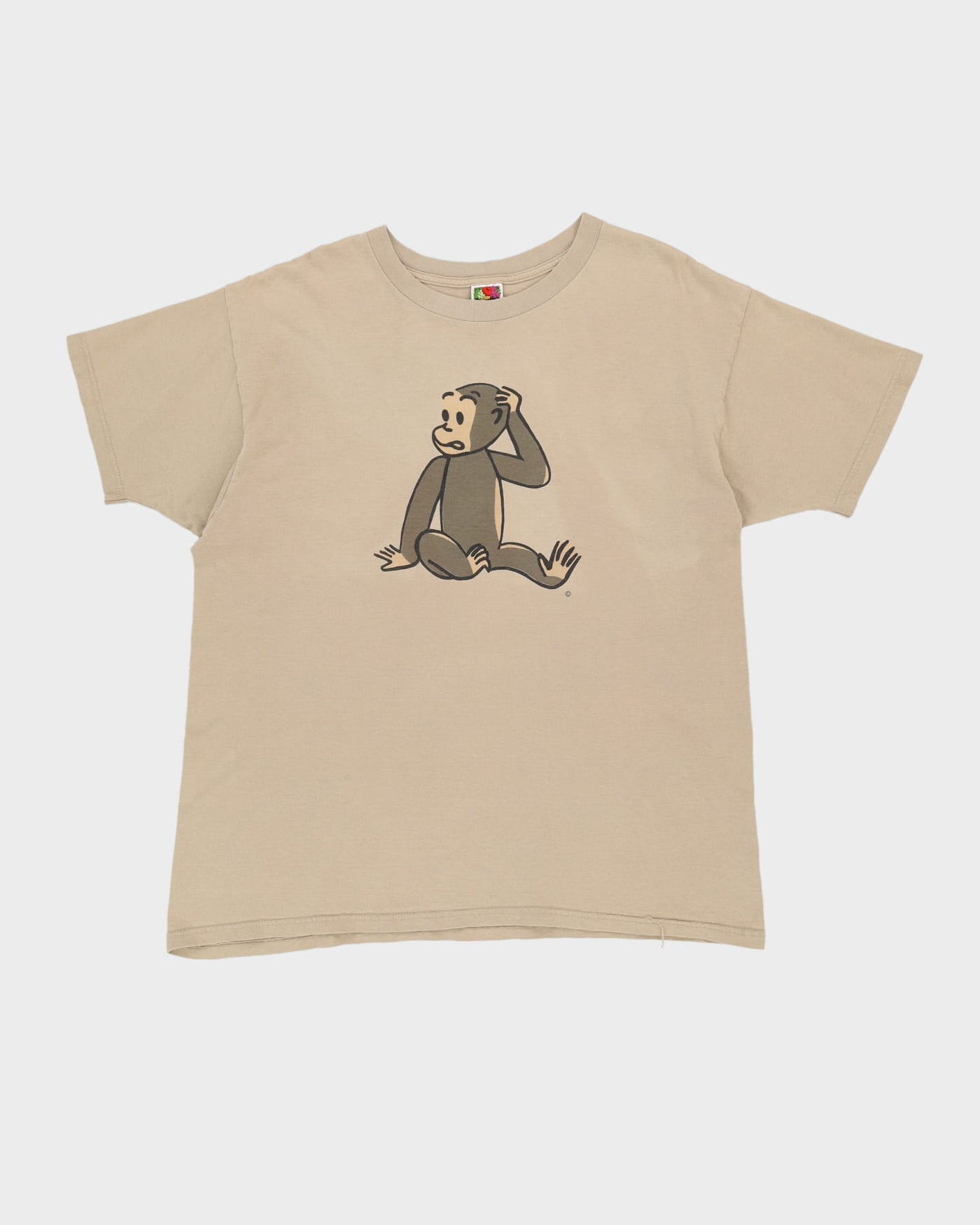 Vintage 90s Cartoon Monkey Beige T-Shirt - XL