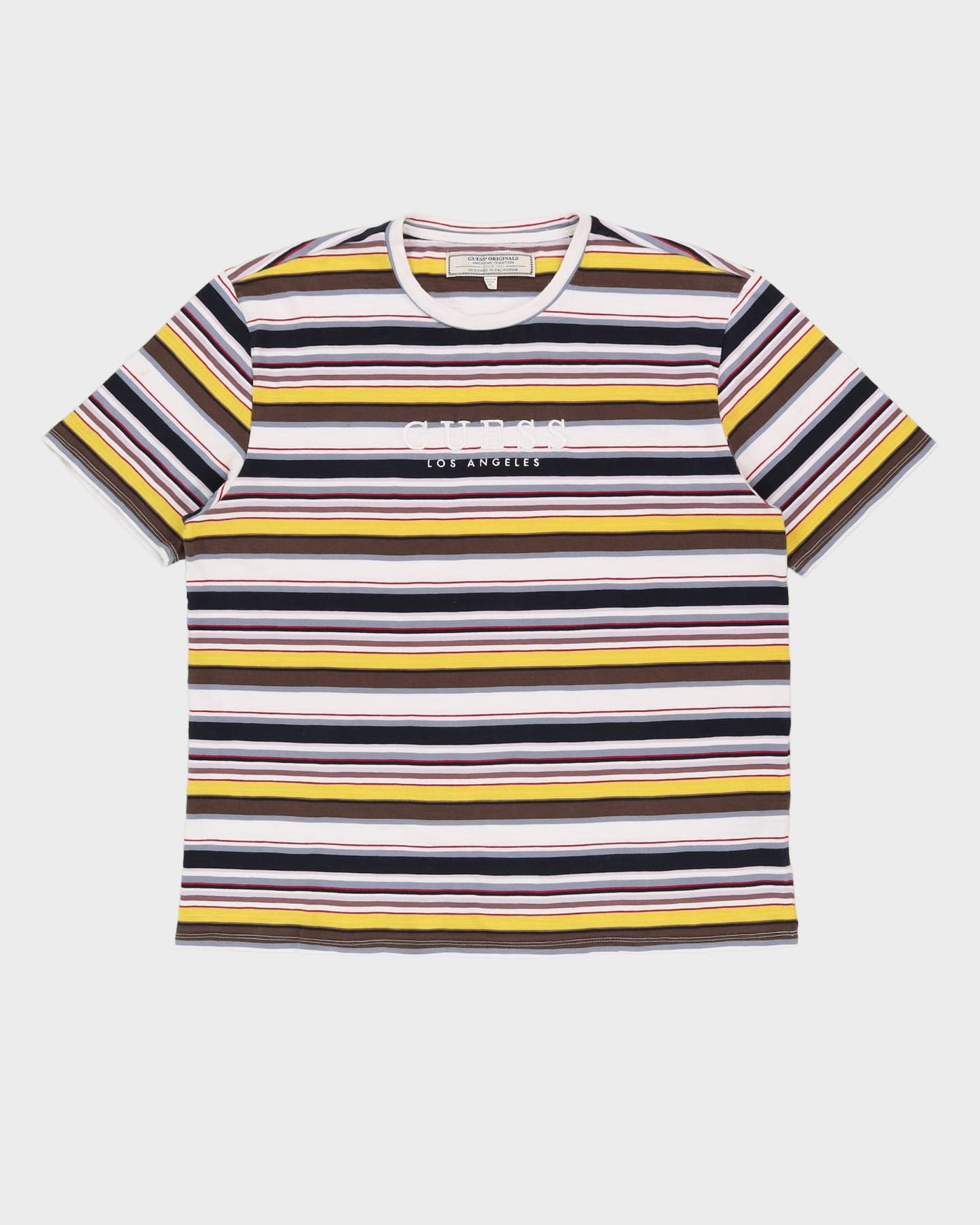 Guess Yellow / Brown Classic Stripe Design T-Shirt - XL