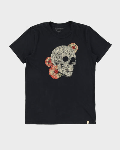 True Religion Patterned Skull Graphic Black T-Shirt - M