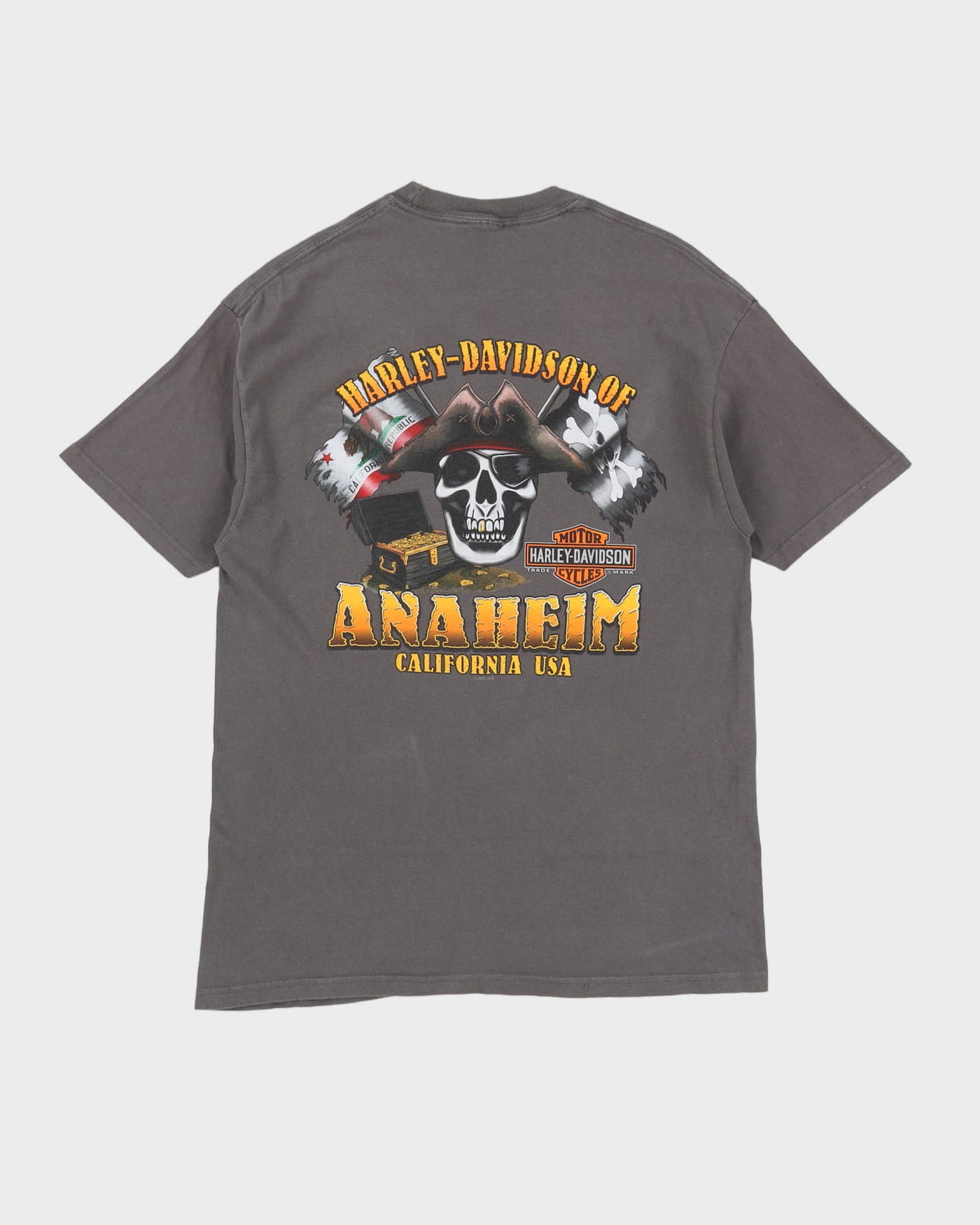 Harley Davidson Anaheim Skull Design Grey Graphic T-Shirt - S