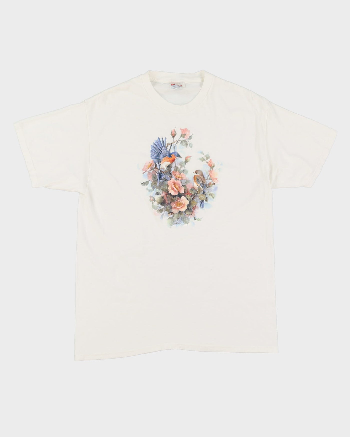 Vintage Floral Print White Graphic T-Shirt - M / L