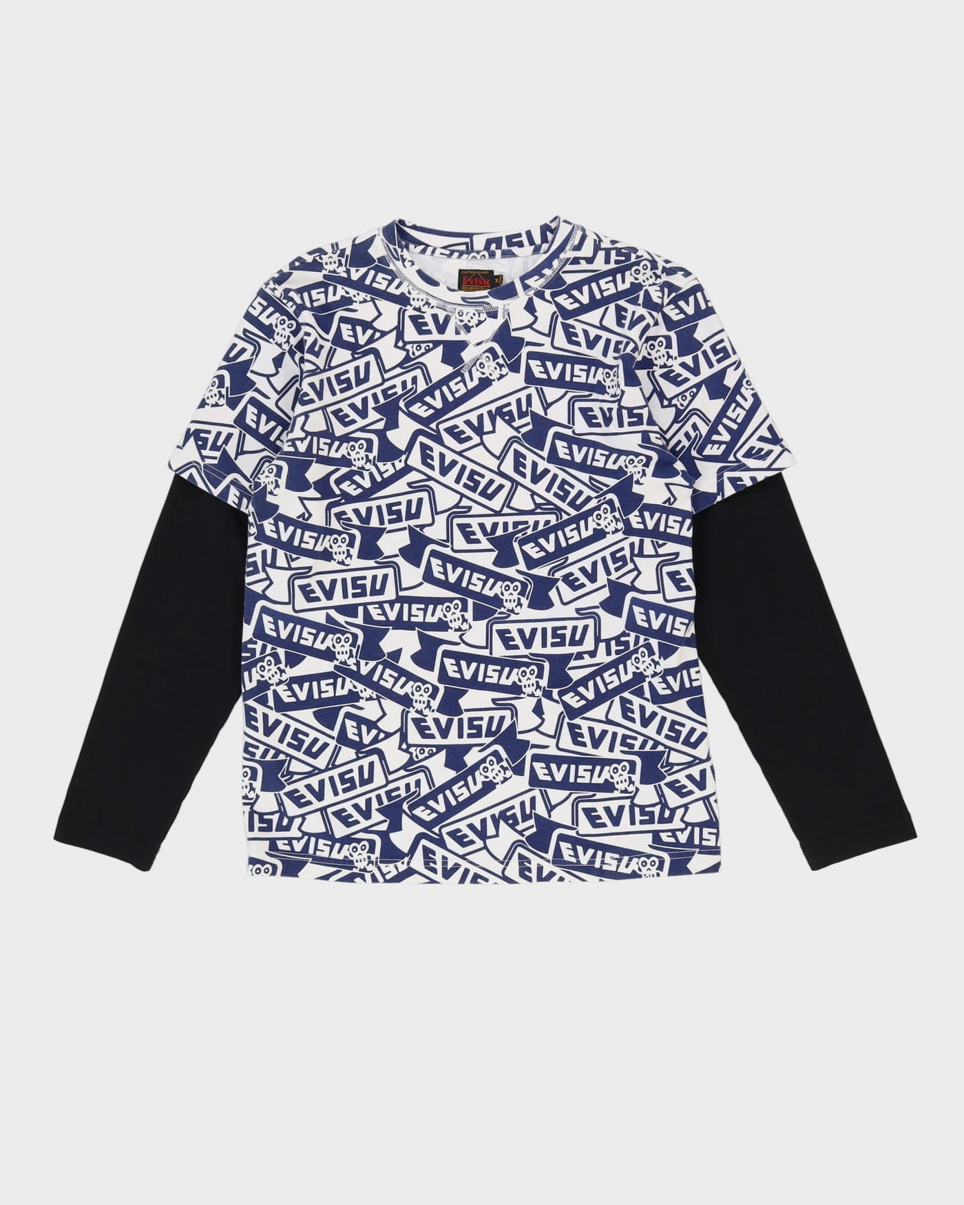 00s Y2K Evisu Blue All Over Print Long Sleeve T-Shirt - M