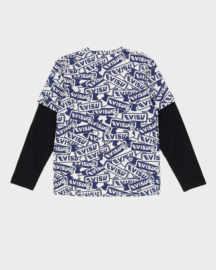 00s Y2K Evisu Blue All Over Print Long Sleeve T-Shirt - M