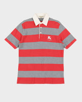 Burberry Red / Grey Striped Polo Shirt - L
