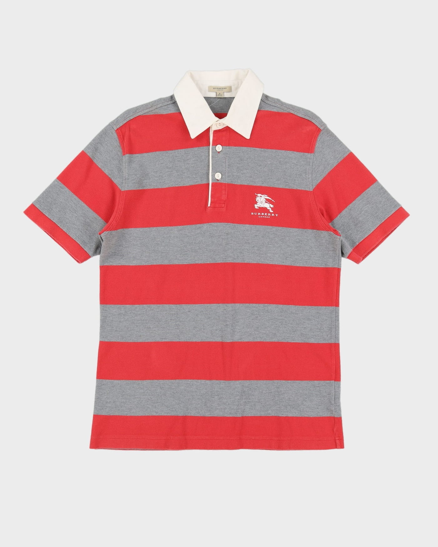Burberry Red / Grey Striped Polo Shirt - L