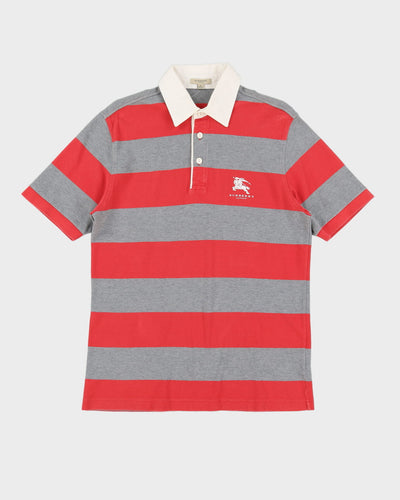 Burberry Red / Grey Striped Polo Shirt - L