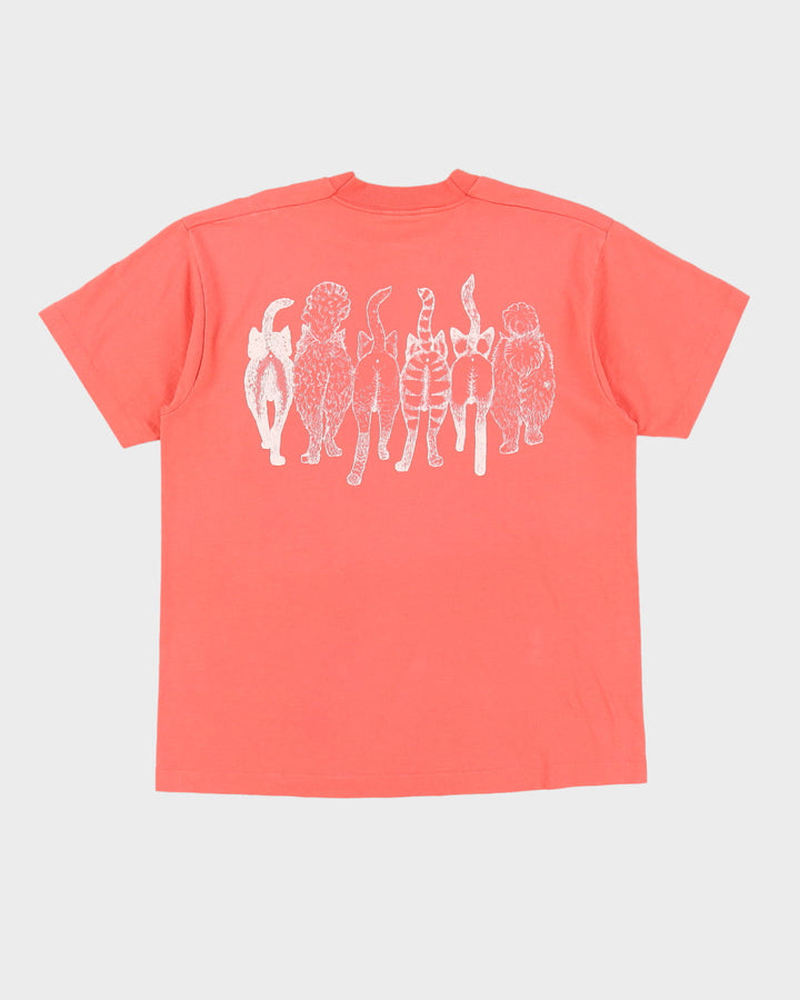 Vintage 90s Cats Operating In Gangs Pink Single Stitch Graphic T-Shirt - L