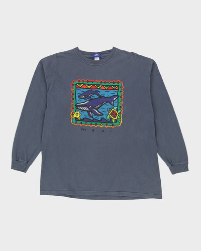 00s Reebok Maui Hawaii Blue Long Sleeved T-Shirt - L