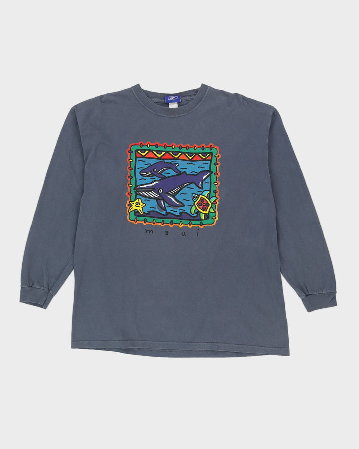 00s Reebok Maui Hawaii Blue Long Sleeved T-Shirt - L