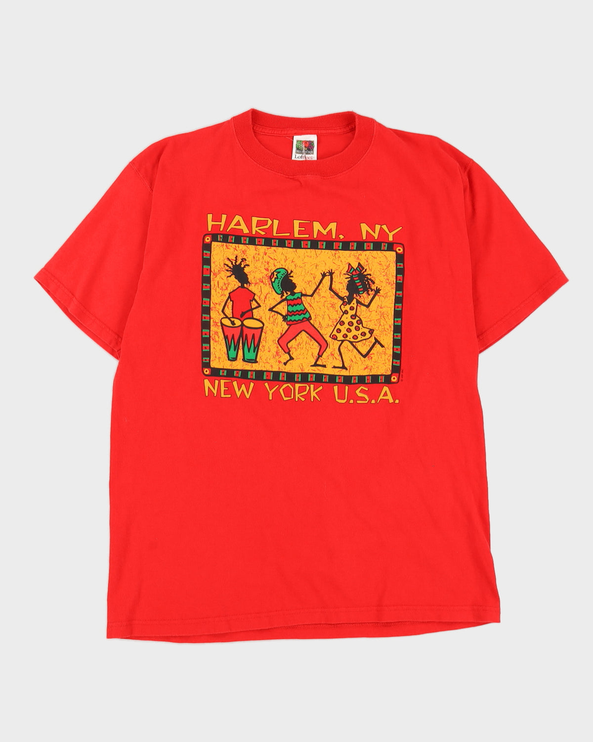 Vintage 90s Fruit Of The Loom Harlem NY Red T-Shirt - L