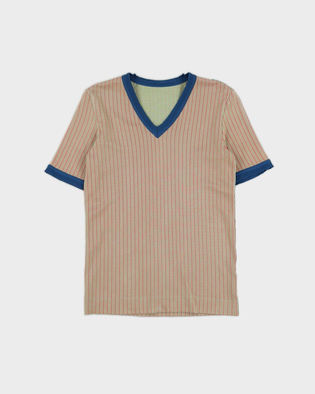 Vintage 70s Striped V Neck T-Shirt - S