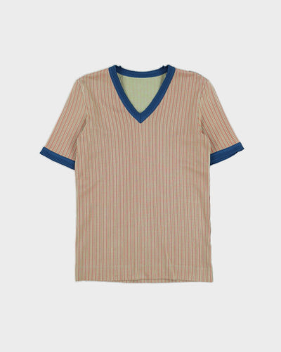 Vintage 70s Striped V Neck T-Shirt - S
