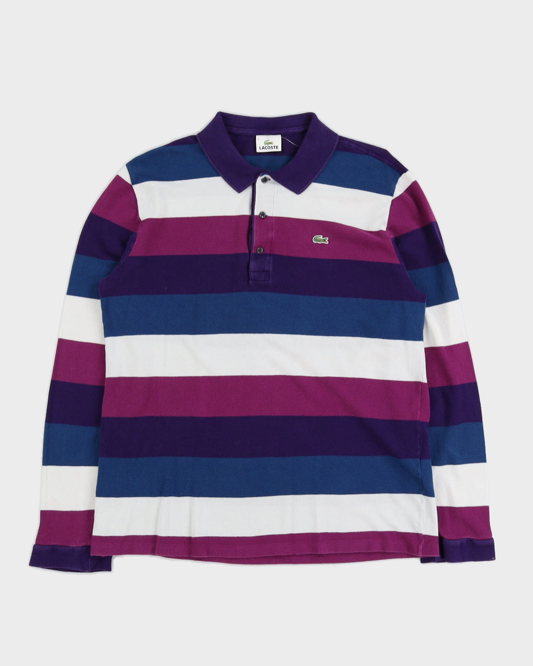 Lacoste Purple Striped Long Sleeved Polo Shirt - M