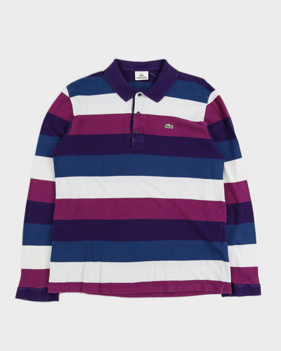 Lacoste Purple Striped Long Sleeved Polo Shirt - M