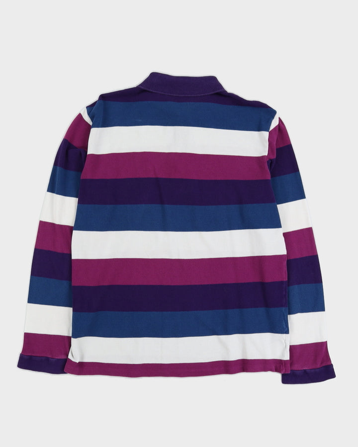 Lacoste Purple Striped Long Sleeved Polo Shirt - M