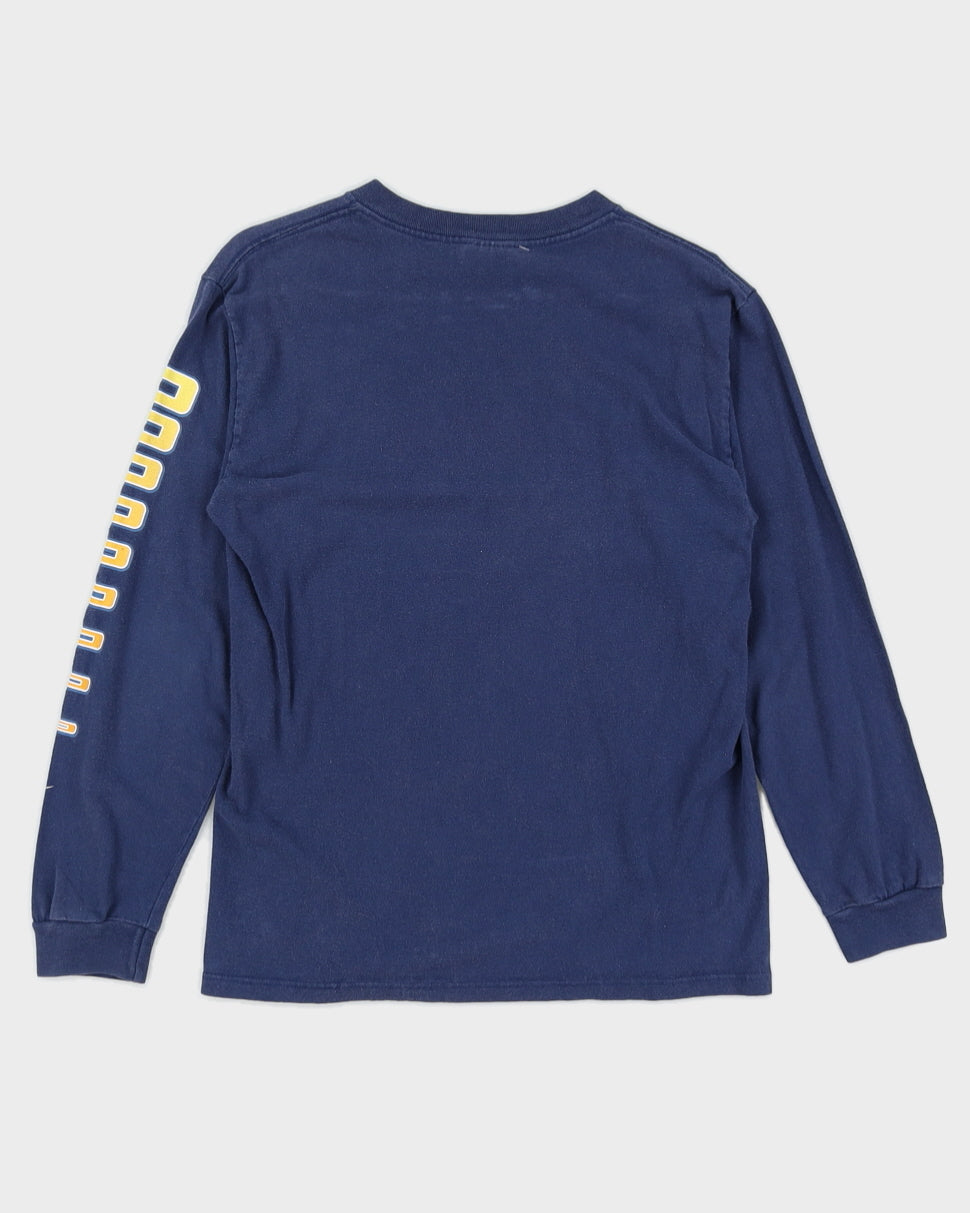 Vintage 90s Nike Big Logo Blue Long Sleeved T-Shirt - S