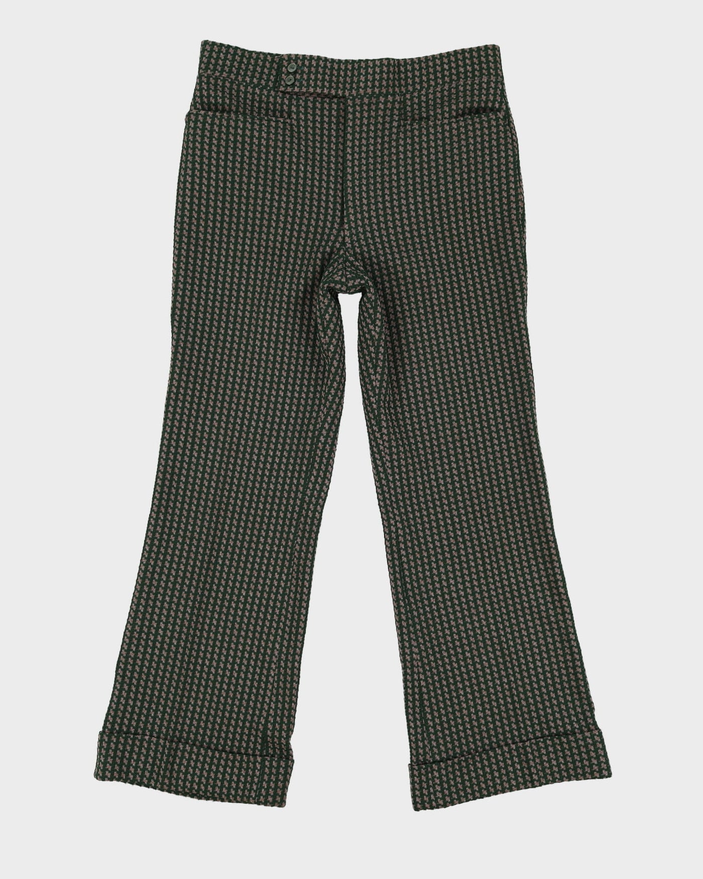 80s Green Houndstooth Patterned Trousers - W34 L31