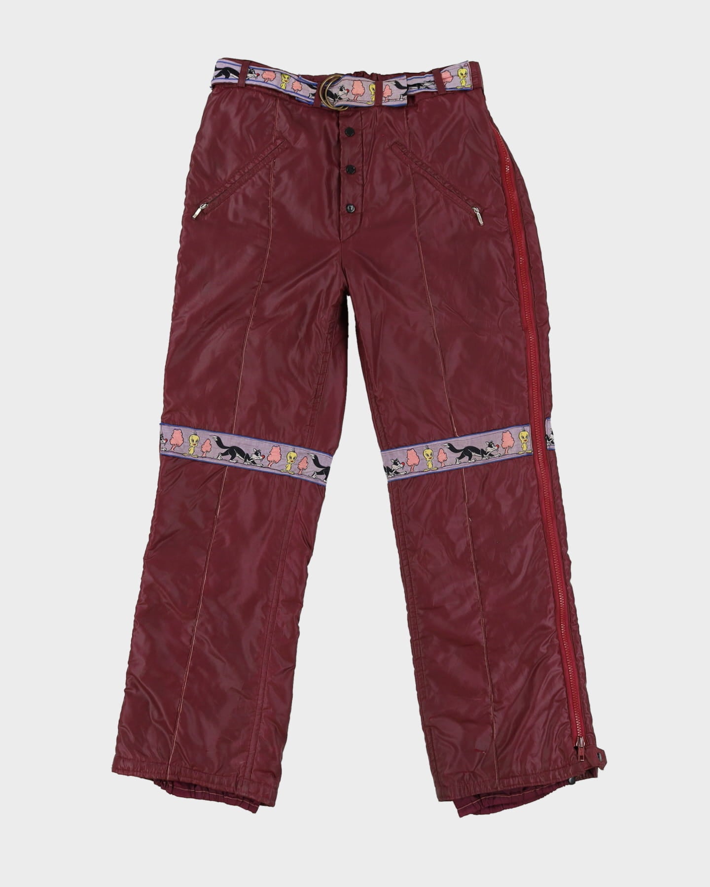 90s Looney Tunes Burgundy Ski-Pants / Tracksuit Bottoms - S