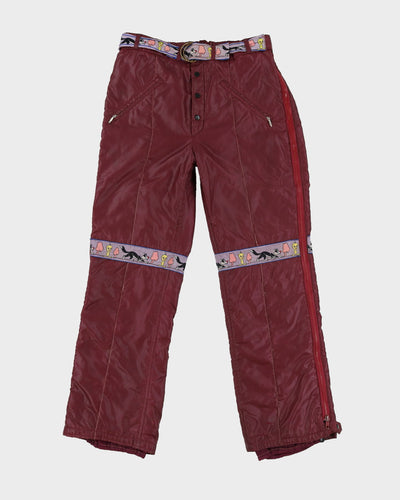 90s Looney Tunes Burgundy Ski-Pants / Tracksuit Bottoms - S