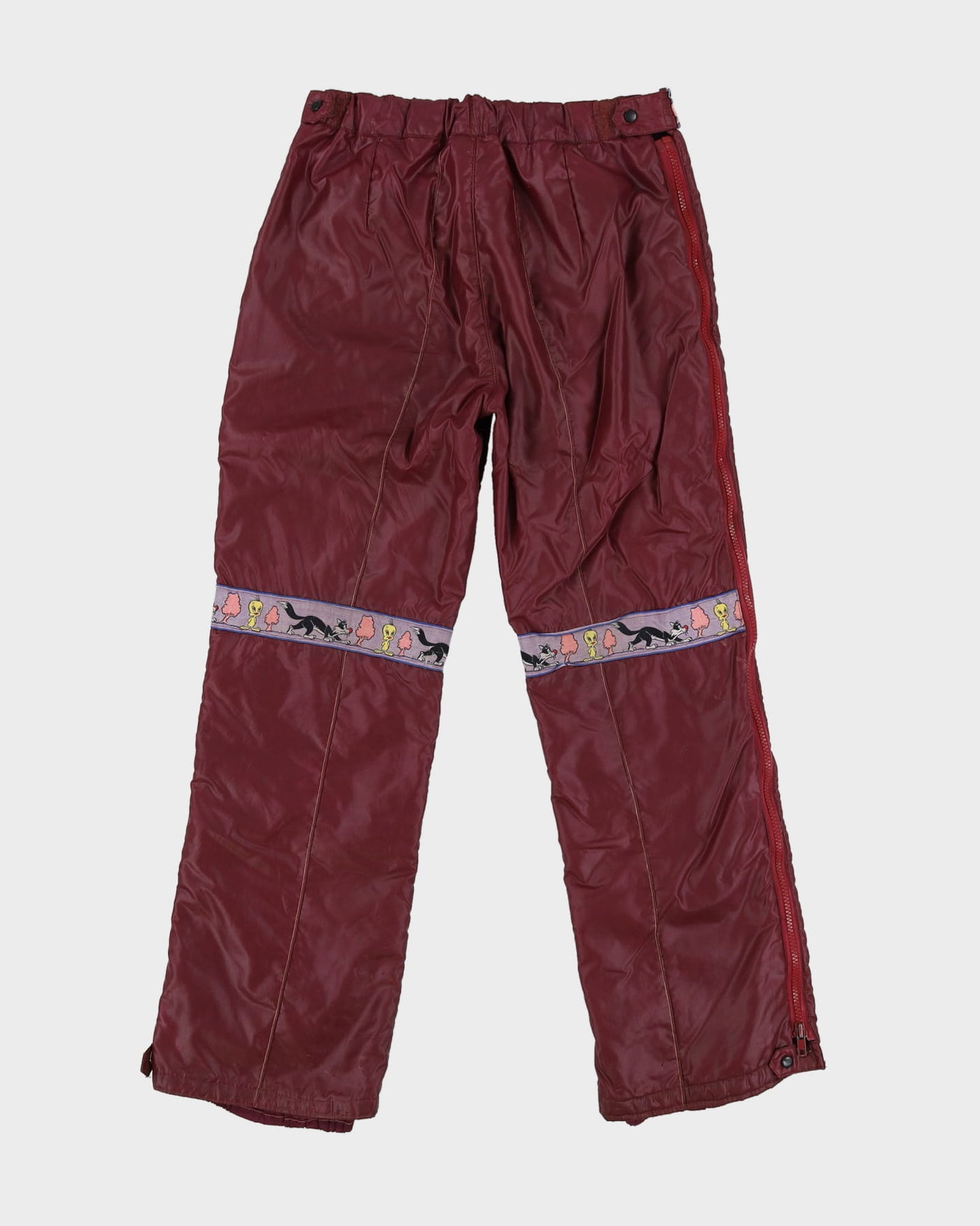 90s Looney Tunes Burgundy Ski-Pants / Tracksuit Bottoms - S