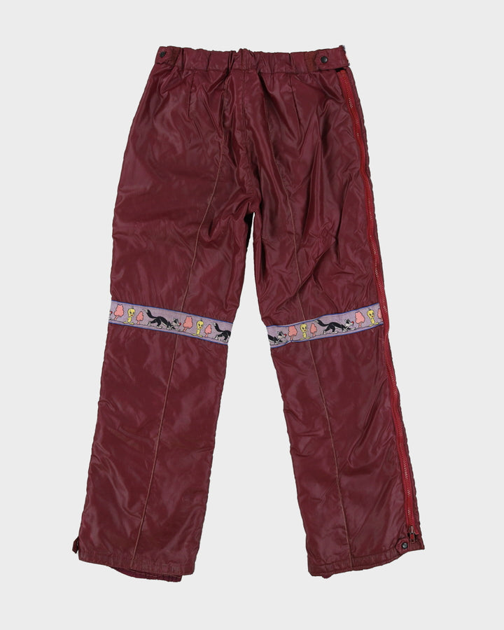 90s Looney Tunes Burgundy Ski-Pants / Tracksuit Bottoms - S