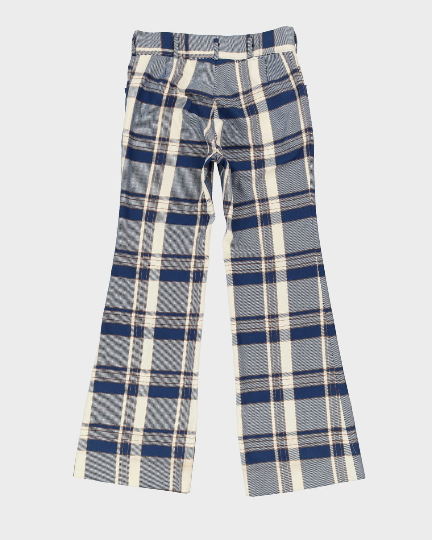 Vintage Blue Check Patterned Flared Trousers - W34 L34