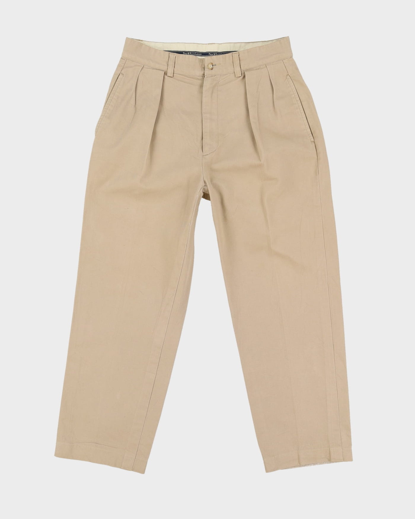 Vintage 90s Ralph Lauren Beige Pleated Chino Trousers - W30 L26
