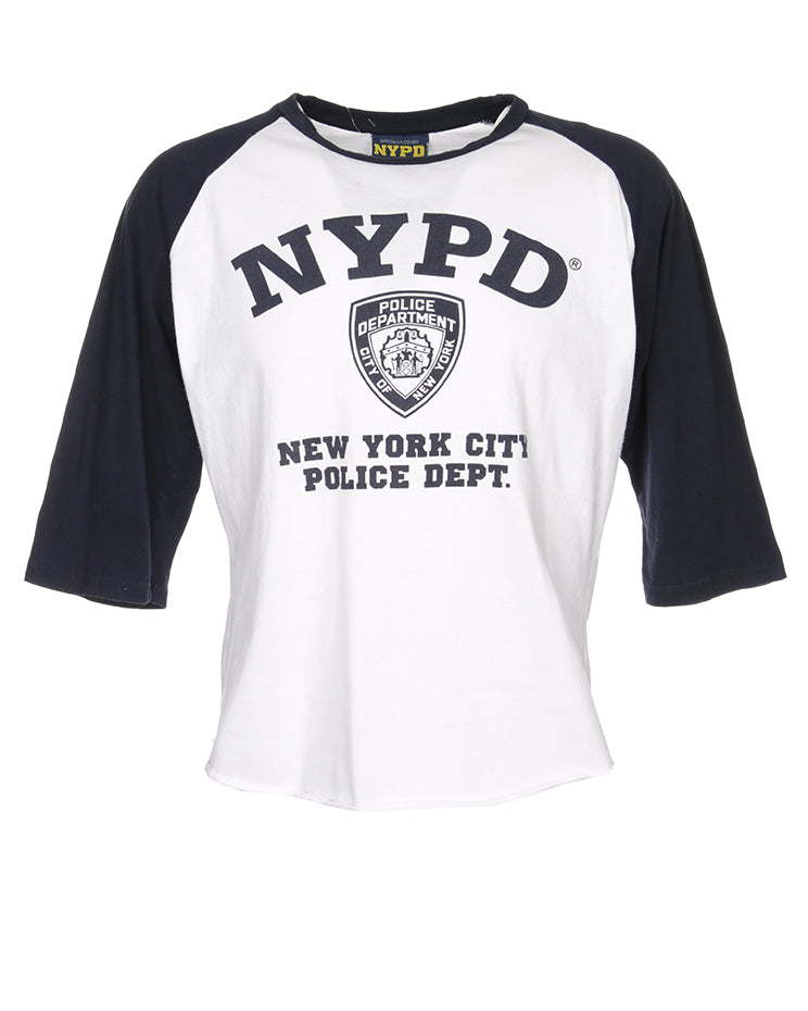 NYPD cotton baseball T-shirt in white and navy blue - L
