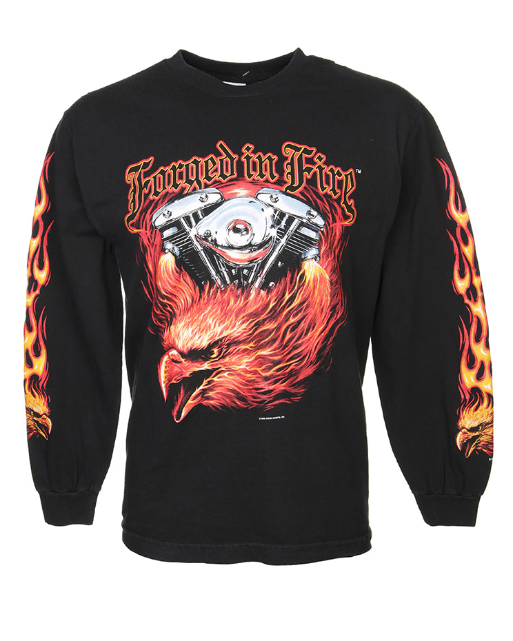 Forged in fire graphic black, yellow and red long sleeve t-shirt - M