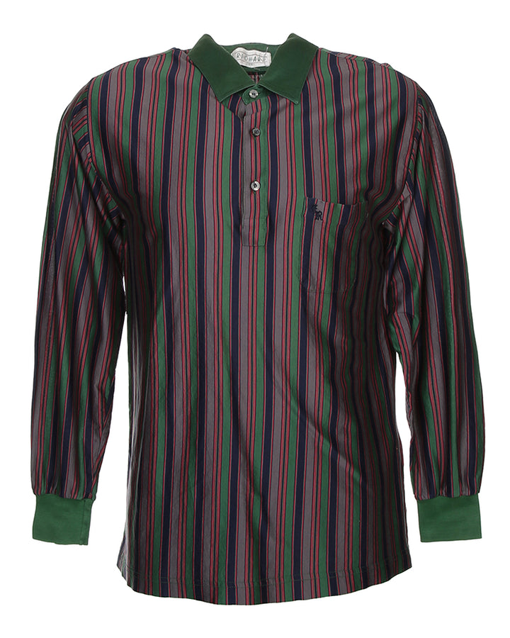 Vintage Stripe Long Sleeve Polo Shirt - M