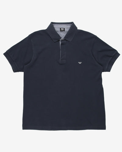Blue Armani Embroidered Logo Polo Shirt - L