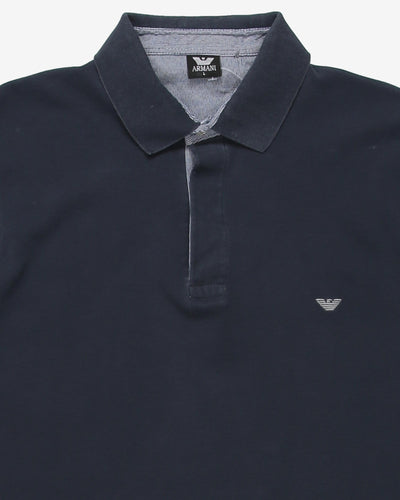 Blue Armani Embroidered Logo Polo Shirt - L