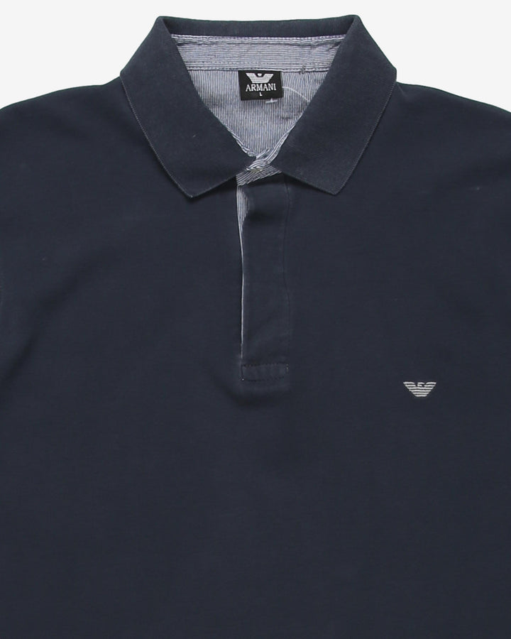 Blue Armani Embroidered Logo Polo Shirt - L