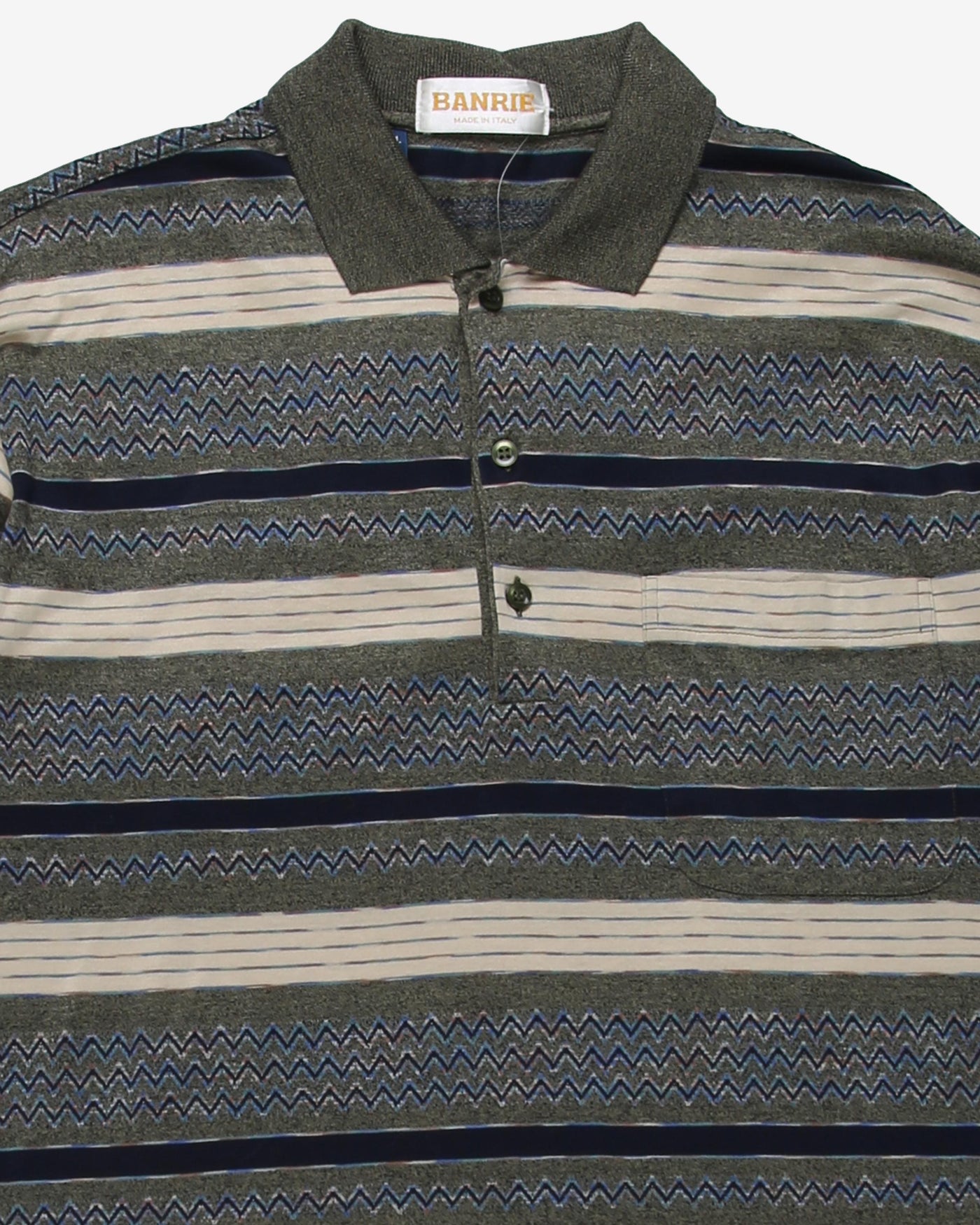 Vintage Banrie Patterned Pocket Polo Shirt - M