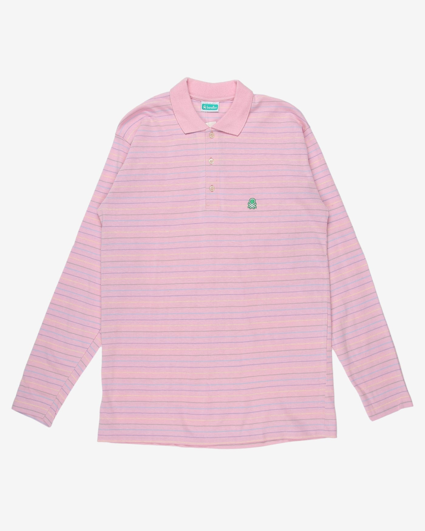 Benetton deadstock pink striped polo shirt - S / M