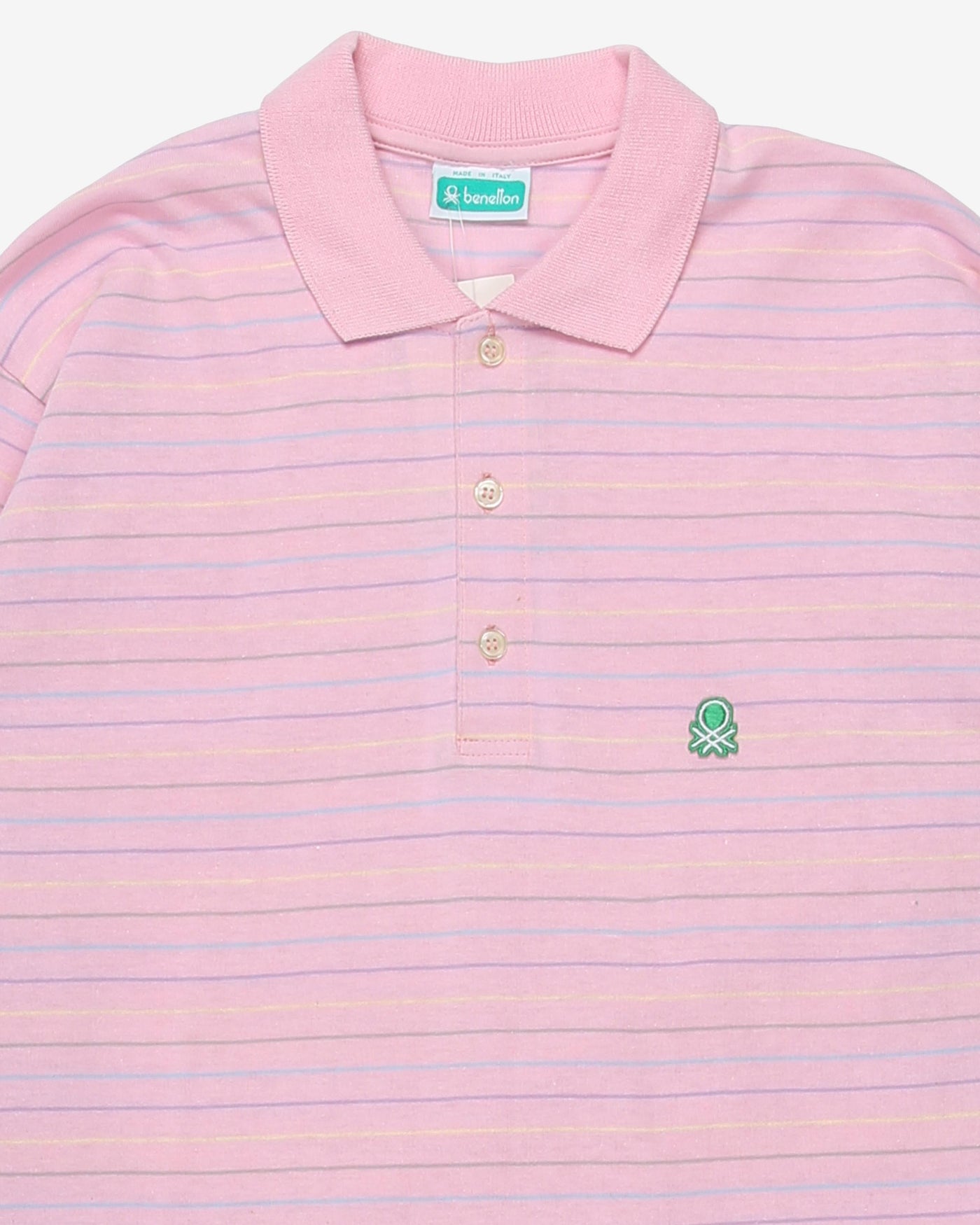 Benetton deadstock pink striped polo shirt - S / M