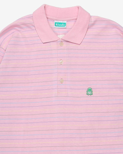 Benetton deadstock pink striped polo shirt - S / M