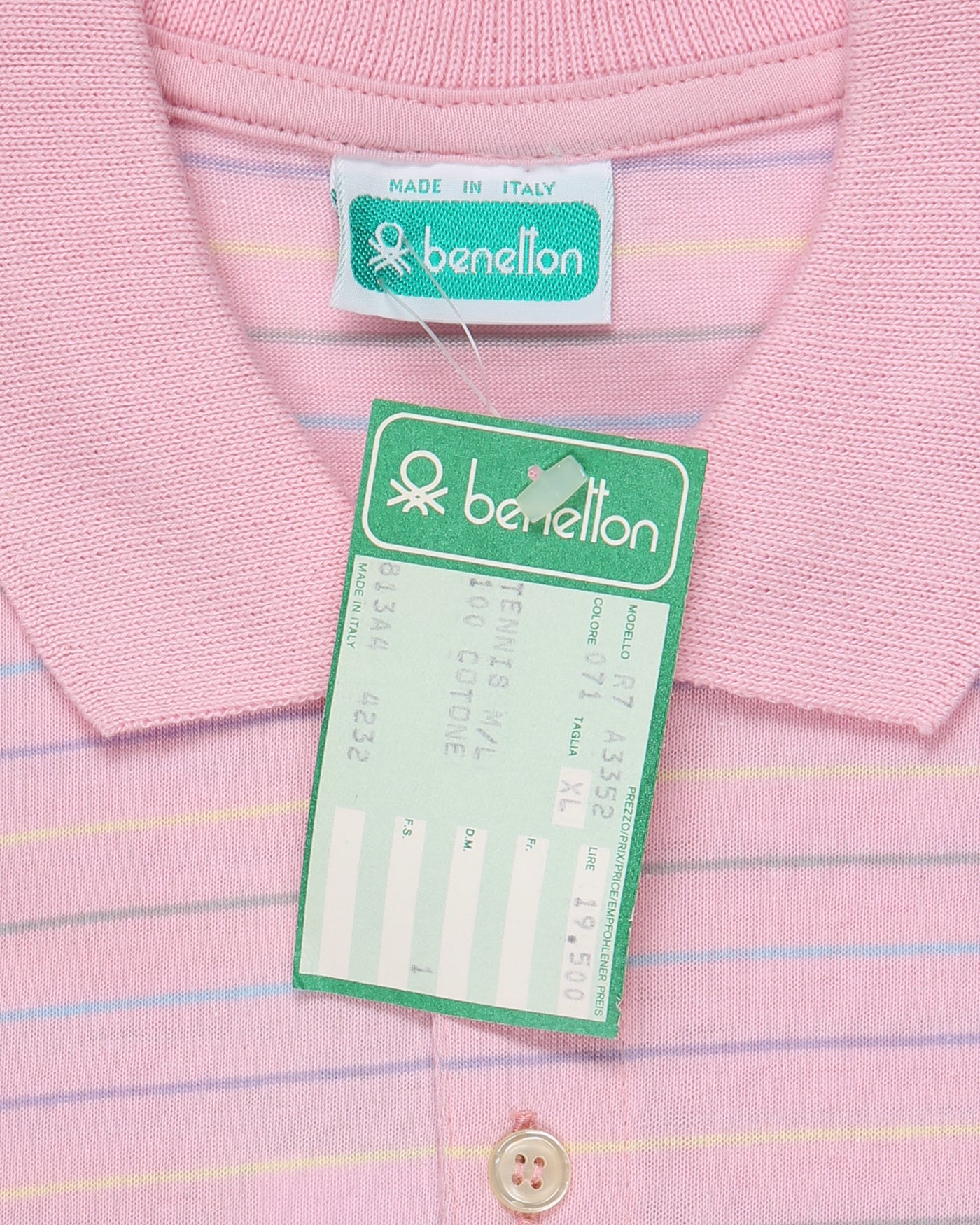 Benetton deadstock pink striped polo shirt - S / M