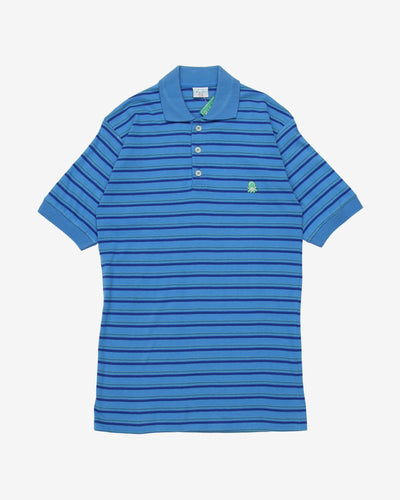 Benetton deadstock blue striped short sleeve polo shirt - XXS
