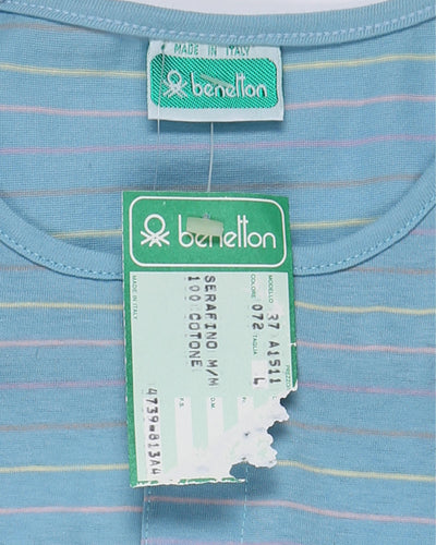 Benetton deadstock blue button neck t-shirt - M