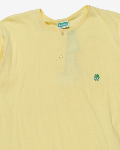Benetton deadstock pale yellow button neck t-shirt - S / M