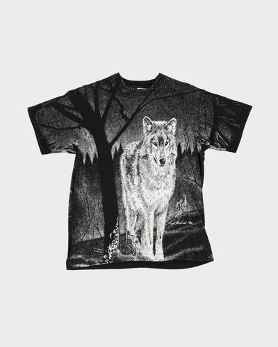 Early 90s All Over Print Wolf Artwork Single Stitch Graphic T-Shirt - M